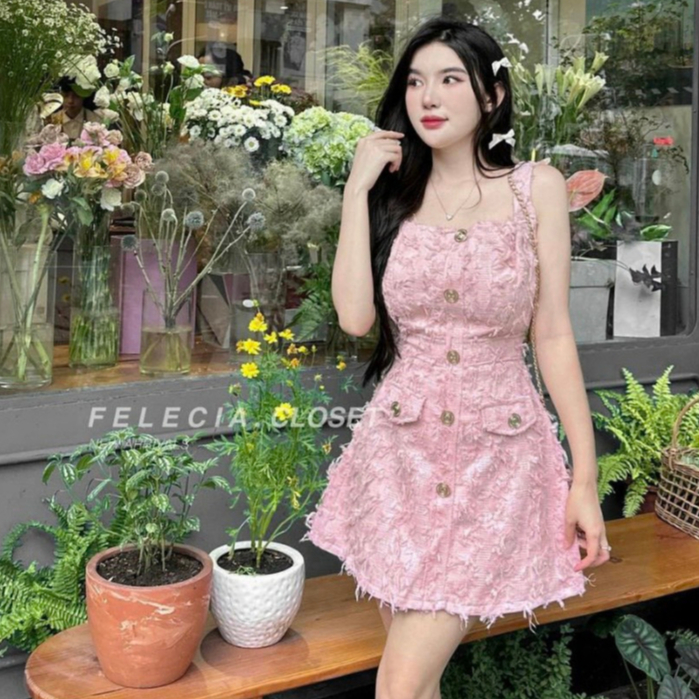 Đầm Xoè 2 Dây Bản To,Đầm Chữ A Chất Liệu Ren Lông Cao Cấp Thiết Kế Túi Nắp Tiểu Thư Dự Tiệc Dạo Phố Thời Trang XM Minh P