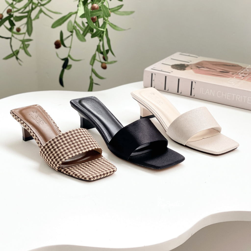 Guốc lê nữ 3P công sở, guốc lê bản ngang, gót thấp - THENYSMILE - PUDINN