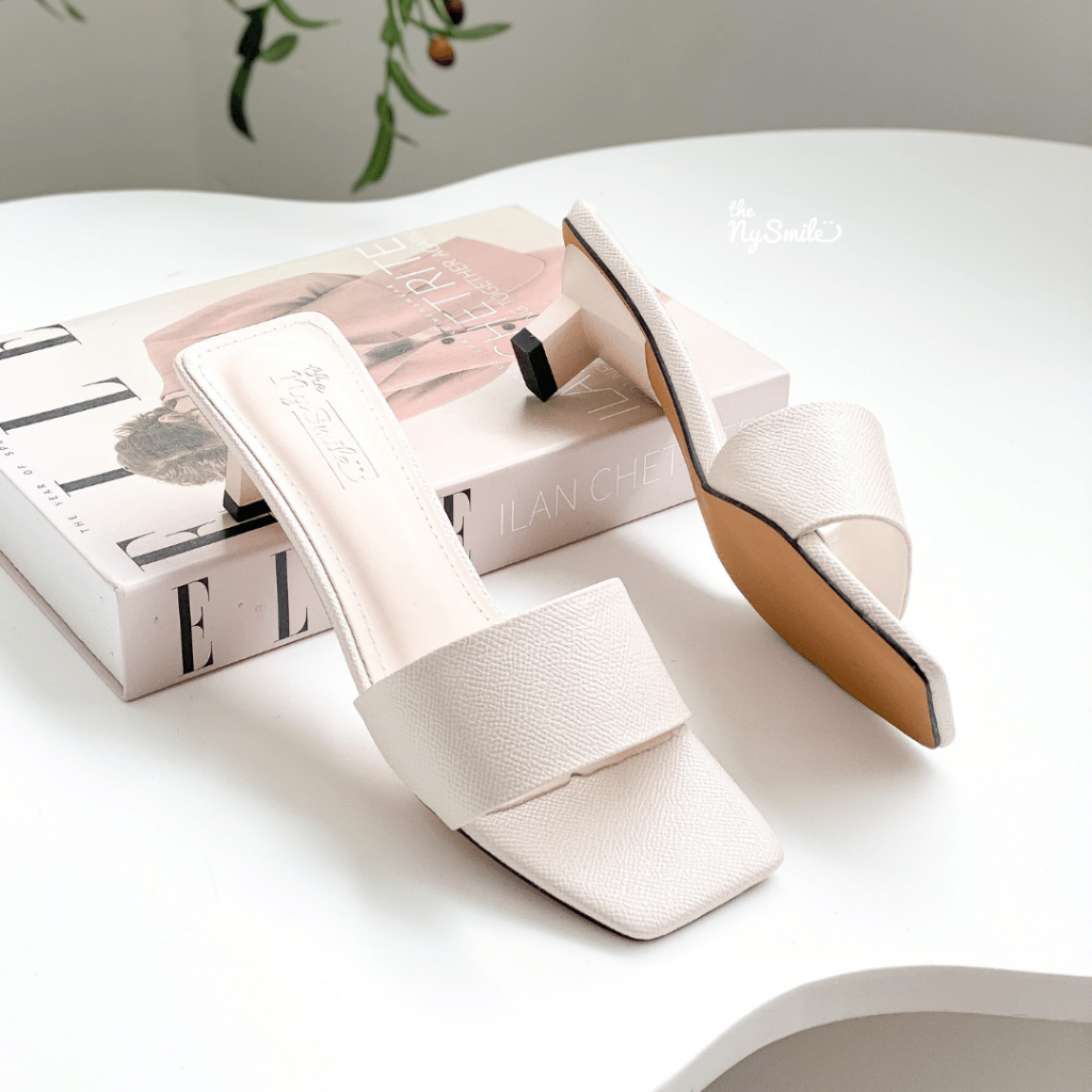 Guốc lê nữ 3P công sở, guốc lê bản ngang, gót thấp - THENYSMILE - PUDINN