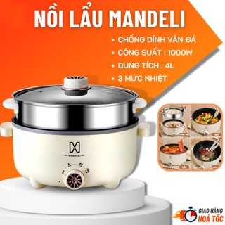 Nồi Lẩu Điện Đa Năng Mini MADELI - Nồi Điện Đa Năng Kèm Xửng Hấp Inox Dung Tích 4L Phù Hợp Cho Gia Đình 2-3 Ngườ