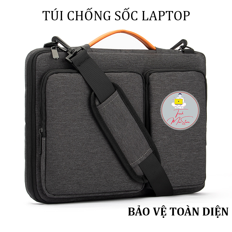 Cặp Xách Túi Chống Sốc Laptop Macbook Có Dây Đeo Chéo Vải Chống Thấm Nước Màu Đen Dùng Cho Máy 13inch-15inch