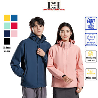 áo khoác nam nữ DIHU khuy nhựa 2023 , áo khoác gió dù cặp đôi khoác ngoài chống nước mùa thu đông mũ tháo rời ngăn UV