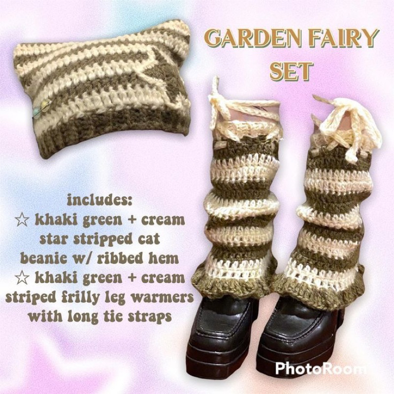 Set mũ len tai mèo kèm tất ống chân phong cách y2k, fairy
