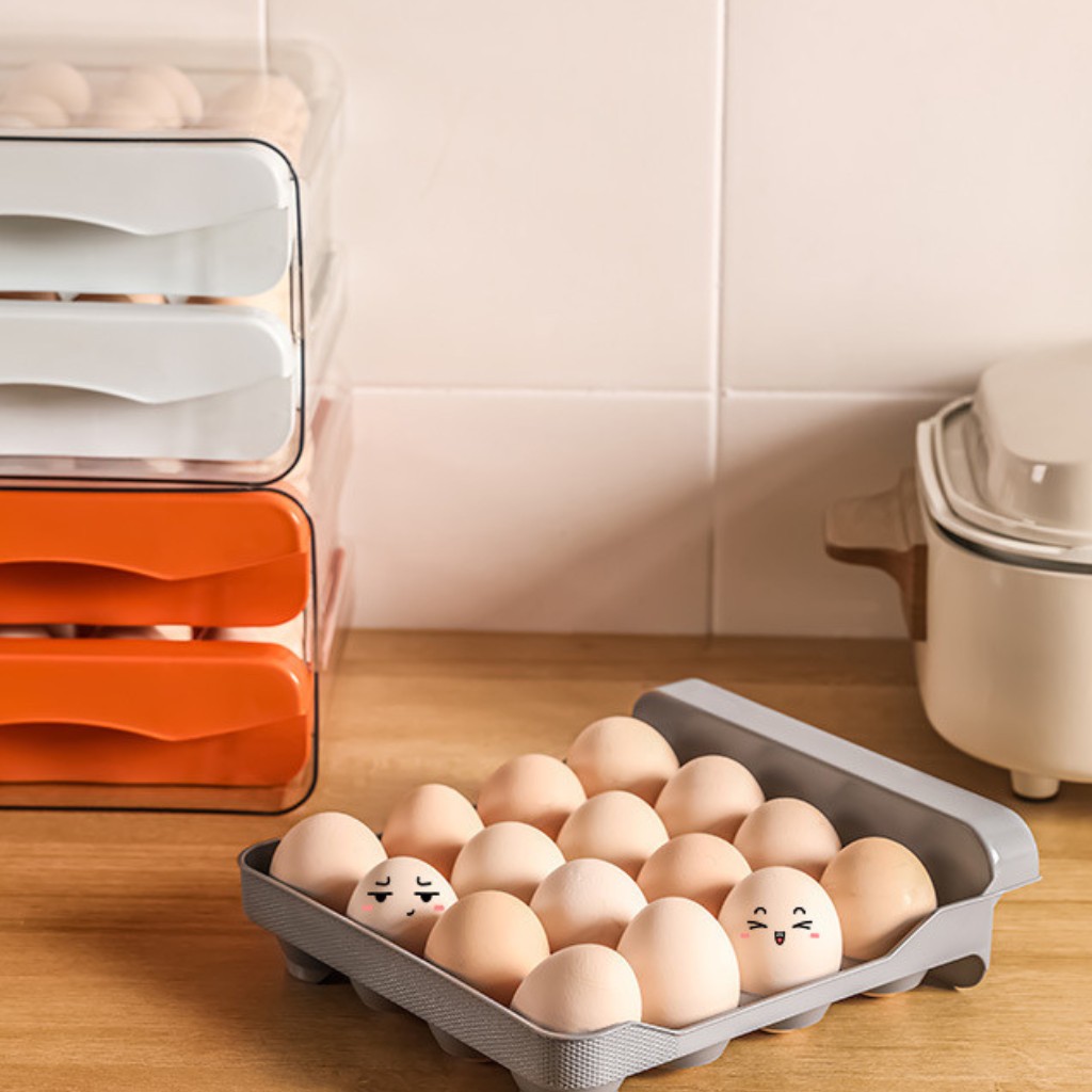 Khay đựng trứng, hộp bảo quản trứng ChaoYu 2 tầng ngăn kéo 32 ô  trong suốt cao cấp  tiện ích