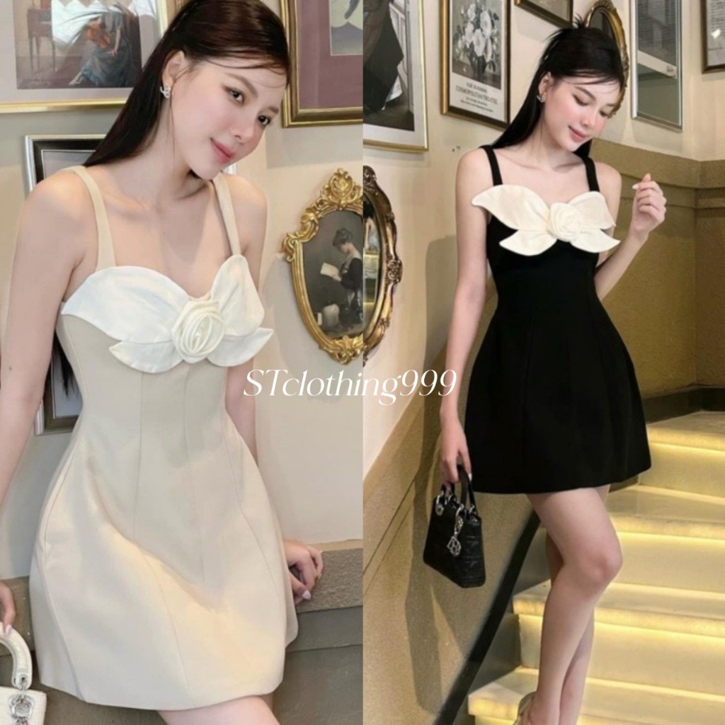 Đầm nữ xòe chữ A hai dây thiết kế họa tiết hoa cúp ngực 2 màu siêu yêu mặc đi chơi,hẹn hò