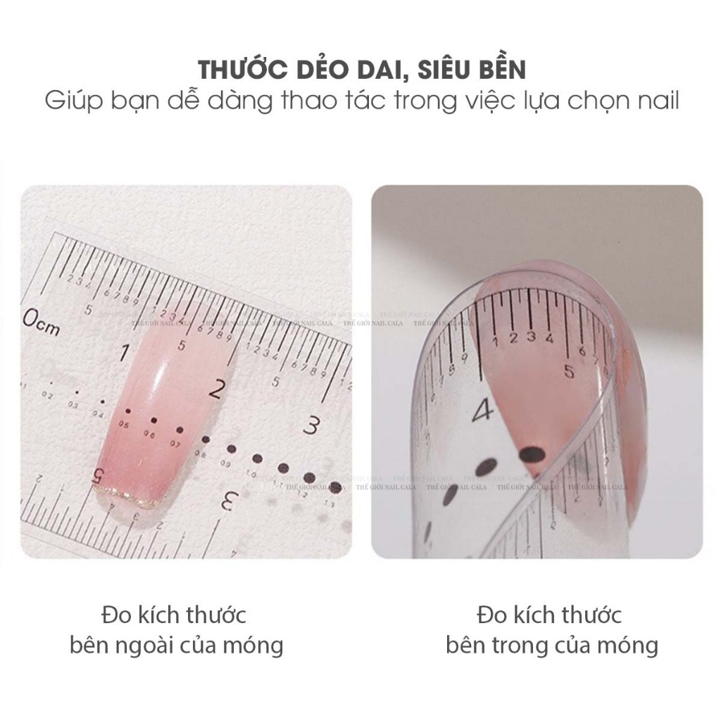 Thước dẻo đo móng làm nail, thước dẻo chuyên dụng đo nailbox có thể uốn cong độ chính xác cao, thước đo móng úp