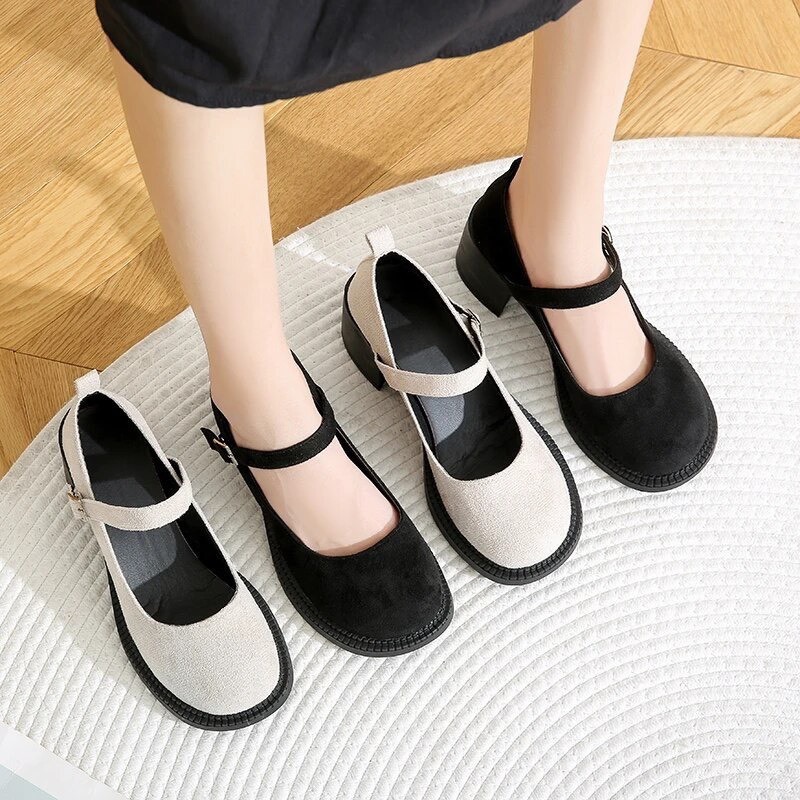 Giày da lộn mũi tròn có quai ngang chất nỉ đế cao 5f siêu nhẹ mã K93