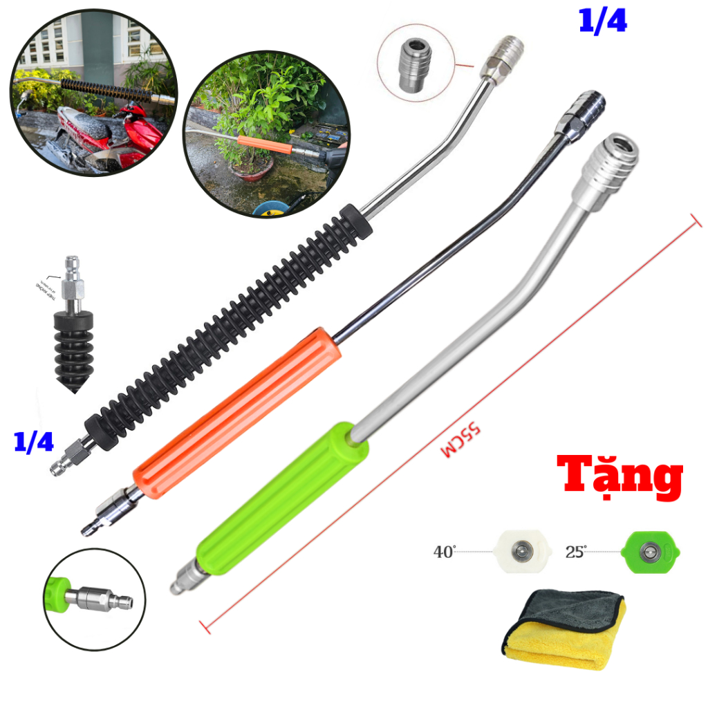 Thanh Nối Dài Vòi Xịt Máy Rửa Xe Inox 304 Nối Nhanh Tự Động 1/4 Kèm Quà