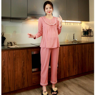 MEDYLA - Bộ đồ bầu mặc nhà thu đông dáng dài tăm gân co dãn có khóa cho bầu mặc thoải mái trong và sau sinh - BST1541