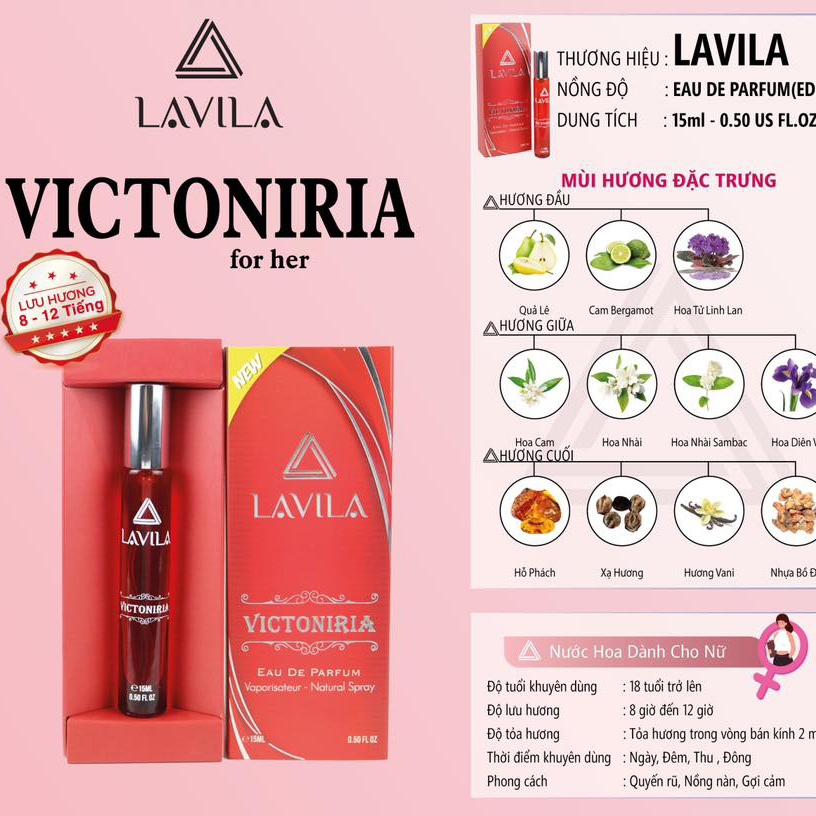 Nước Hoa Nữ Lavila Victoniria Mini 15ml Chính Hãng - Mùi Hương Quyễn Rũ Gợi Cảm