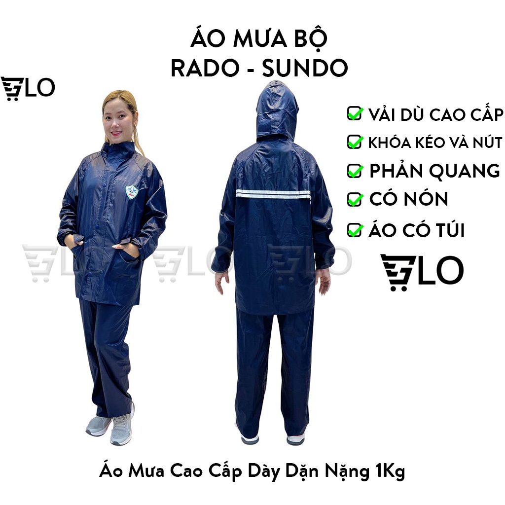 Áo Mưa Bộ Vải Dù Có Phản Quang, Siêu Bền Không Thấm Nước, Đủ Size Từ M Đến 5XL Hàng Rado,Sundo