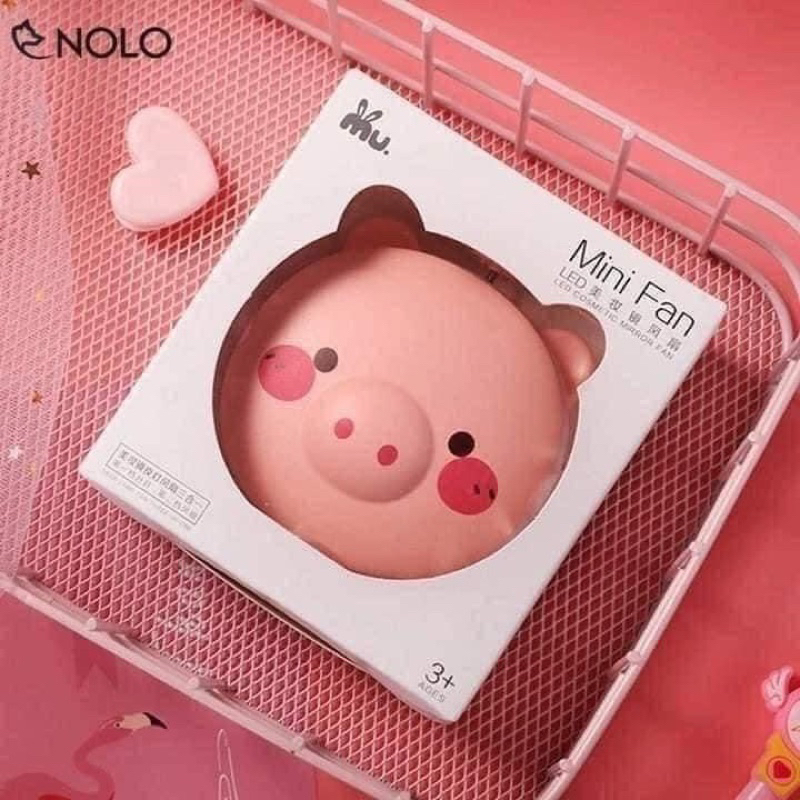 Quạt Heo Có Đèn Kèm Gương Soi Siêu Cute Tiện Dụng