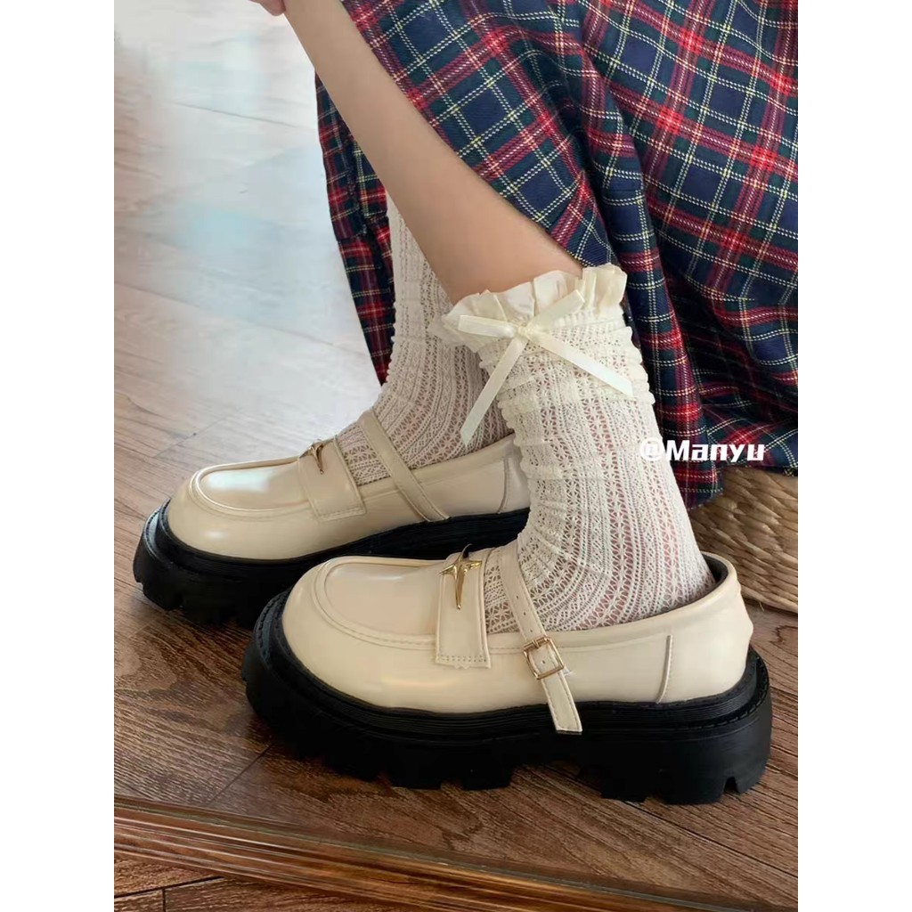 Giày Lười Oxford Móc C Hàn quốc LOAFER Ulzzang Da bóng/mờ Đế Cao 6cm dáng Lolita mới đẹp hot thời trang