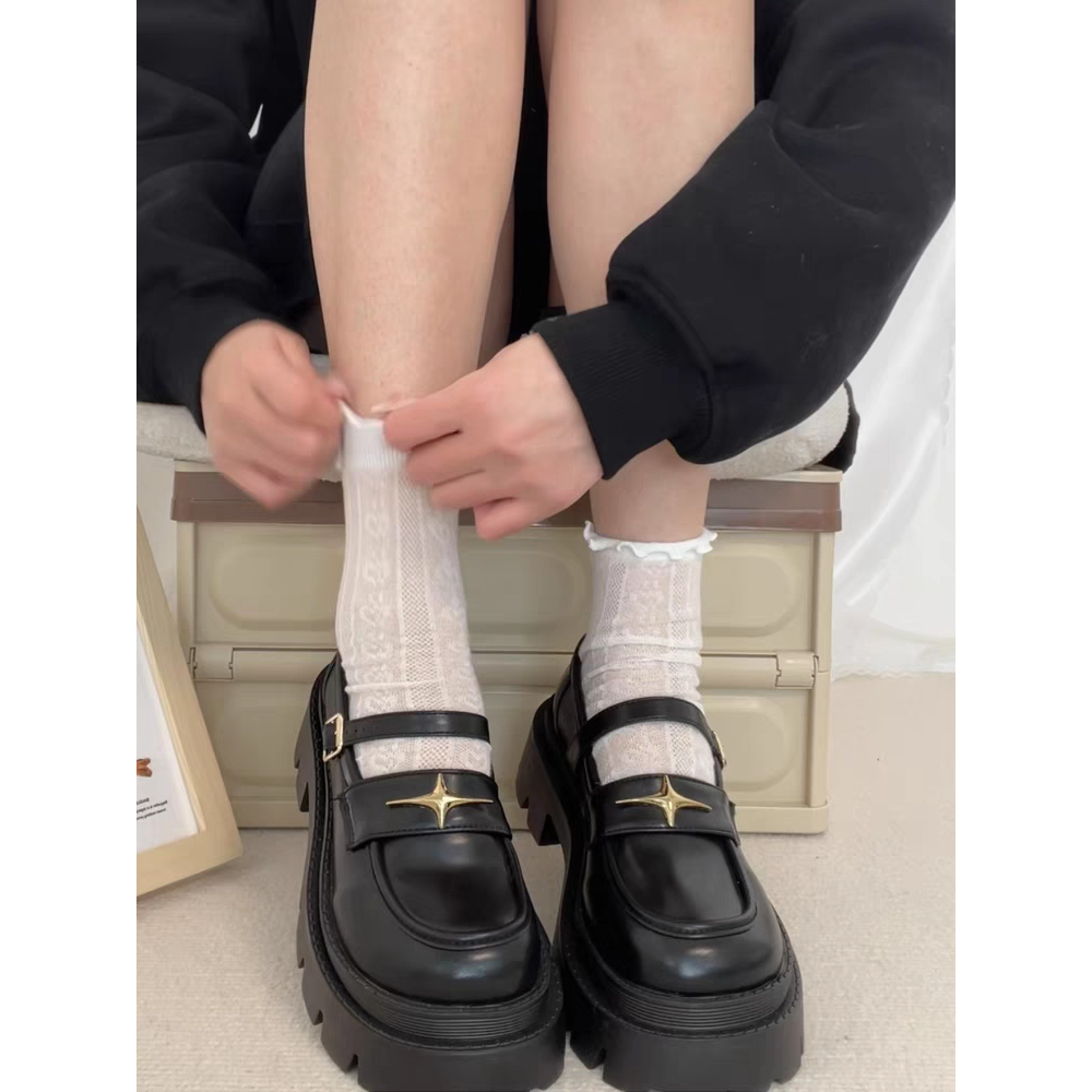 Giày Lười Oxford Móc C Hàn quốc LOAFER Ulzzang Da bóng/mờ Đế Cao 6cm dáng Lolita mới đẹp hot thời trang