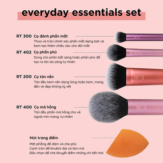 Bộ 4 cọ kèm 2 mút REAL TECHNIQUES Everyday Essentials Plus with Bonus Miracle Complexion Sponge