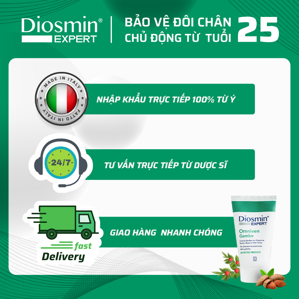 ✅  Kem bôi Diosmin expert Omniven Gambe,suy giãn tĩnh mạch,Kem dạng gel mang đến sự nhẹ nhàng cho đôi chân