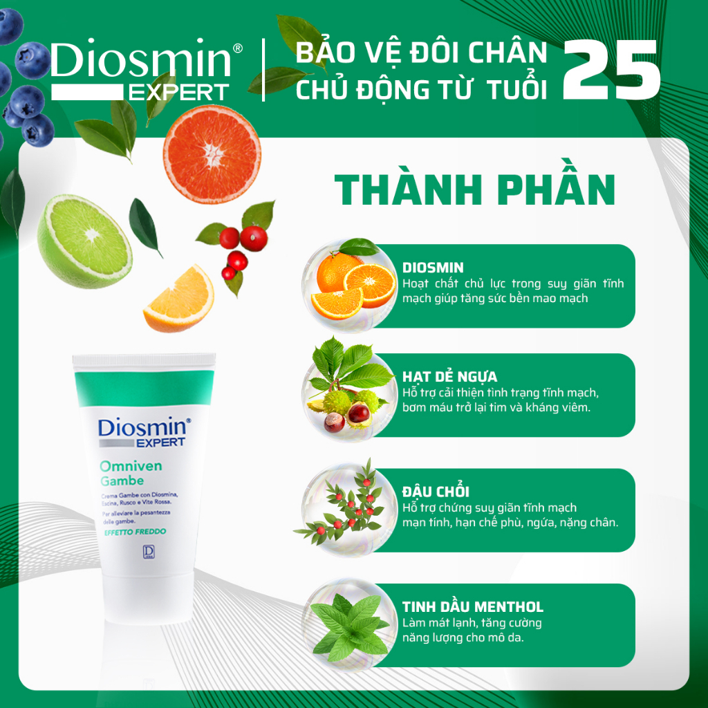✅  Kem bôi Diosmin expert Omniven Gambe,suy giãn tĩnh mạch,Kem dạng gel mang đến sự nhẹ nhàng cho đôi chân
