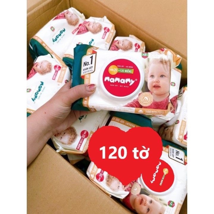 [120 TỜ- combo 5 gói] Khăn giấy ướt MAMAMY 120 tờ không mùi chính hãng cho bé sơ sinh