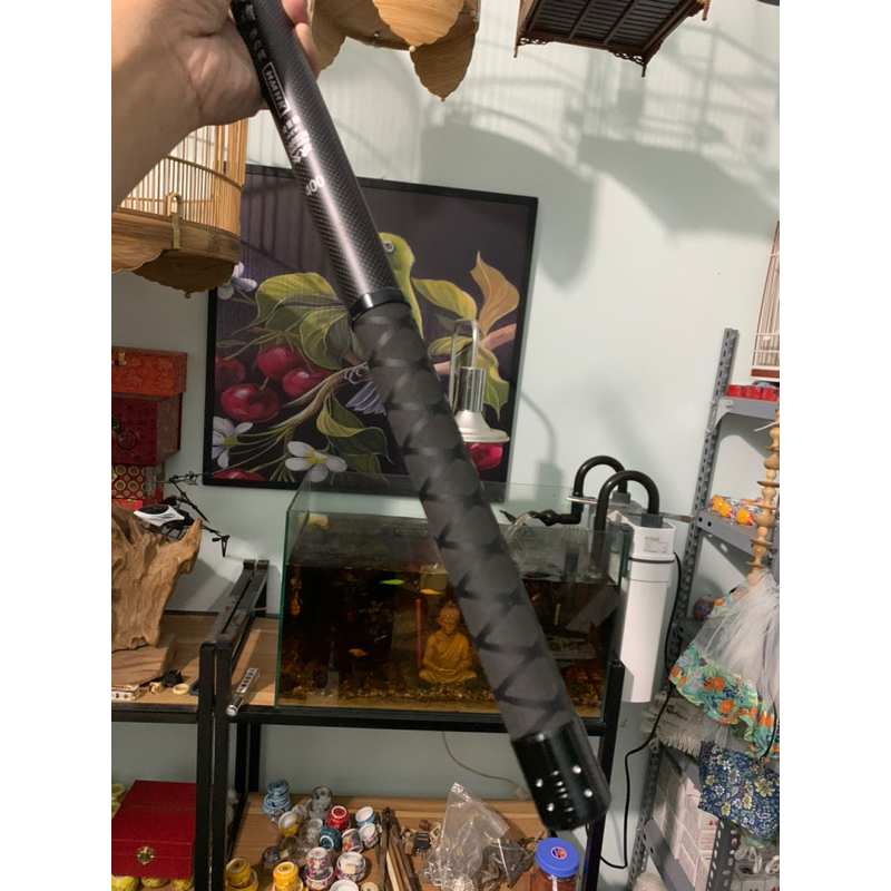 Sào Carbon đa năng, vợt cá, hái quả, treo lồng chim kèm móc và balo đeo sau lưng