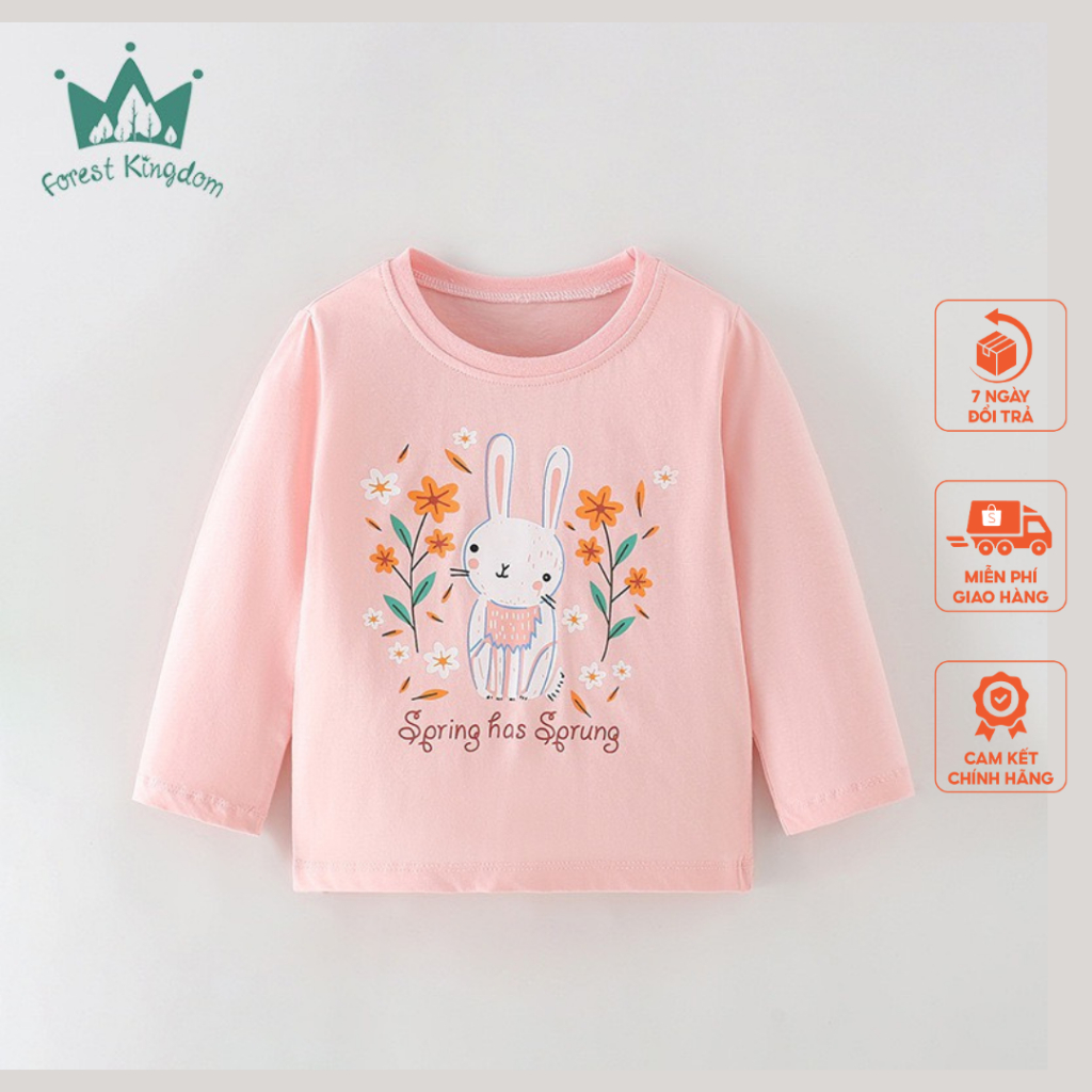 Áo cotton hồng hoa thỏ tai dài Forest Kingdom thời trang trẻ em từ 2-7 tuổi FK2113008