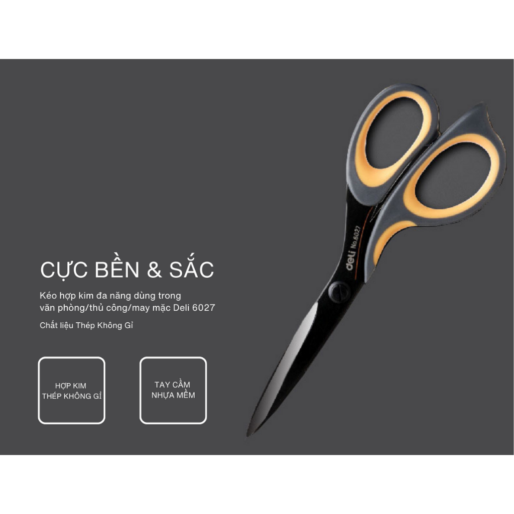 Kéo Văn Phòng 175mm DELI, Kéo Cán Nhựa Cắt Siêu Bén | 6027