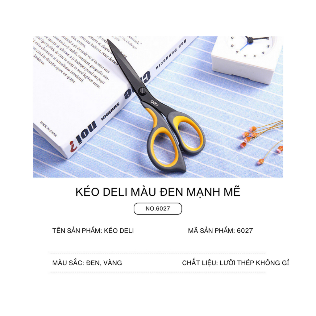 Kéo Văn Phòng 175mm DELI, Kéo Cán Nhựa Cắt Siêu Bén | 6027