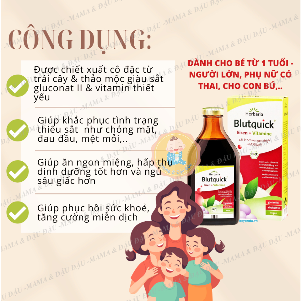 Sắt hữu cơ Blutquick chiết xuất trái cây bổ m.á.u, giúp ăn ngon