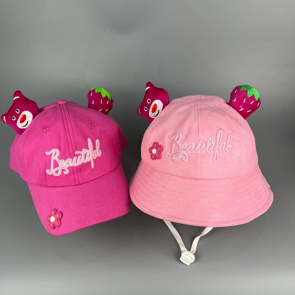 MŨ TAI BÈO GẤU DÂU CHO TRẺ EM - NÓN VÀNH GẤU DÂU LOSTO ĐI NẮNG CHO BÉ GÁI M189