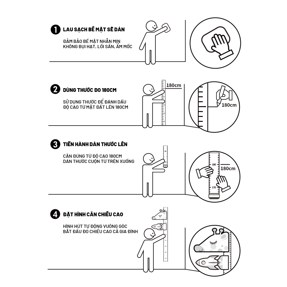 Decal Dán Tường Thước Đo Chiều Cao Họa Tiết Đáng Yêu Cho Bé