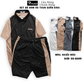 Set Bộ Đồ Thun Nam Áo Polo Tay Ngắn Phối Quần Short Boy Phố RURUMEN Màu Đen, Trắng, Kem, Xám