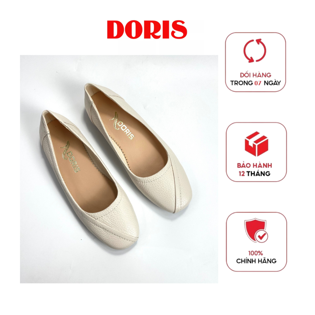 Giày búp bê đế bệt ❤️FREESHIP❤️ DA THẬT SIÊU ÊM mũi vuông có viền màu trắng DORIS DR003.