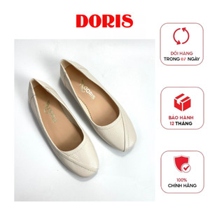Giày búp bê đế bệt ❤️FREESHIP❤️ DA THẬT SIÊU ÊM mũi vuông có viền màu trắng DORIS DR003.