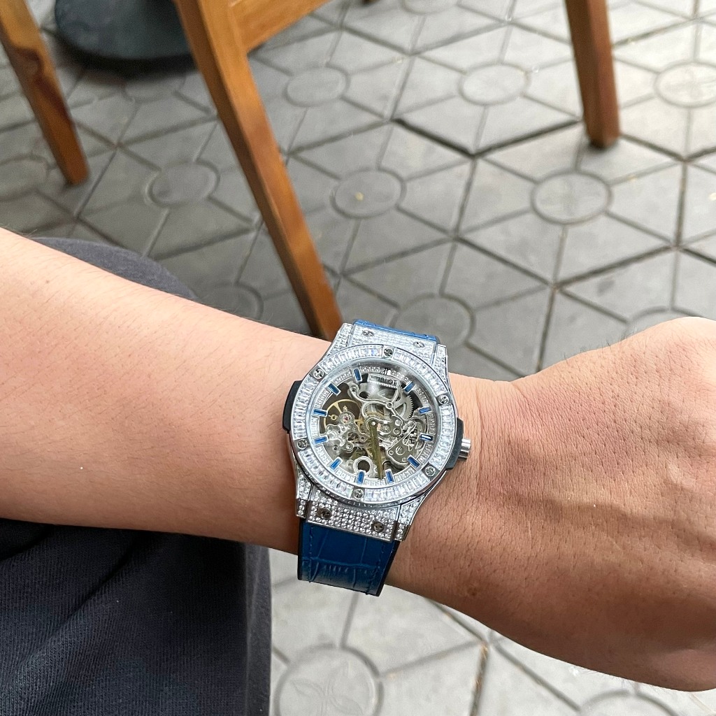 Đồng Hồ Nam HuBIot Sapphire HA89 Mặt Lộ cơ Viền đá 2 hàng Máy cơ Automatic Nhật