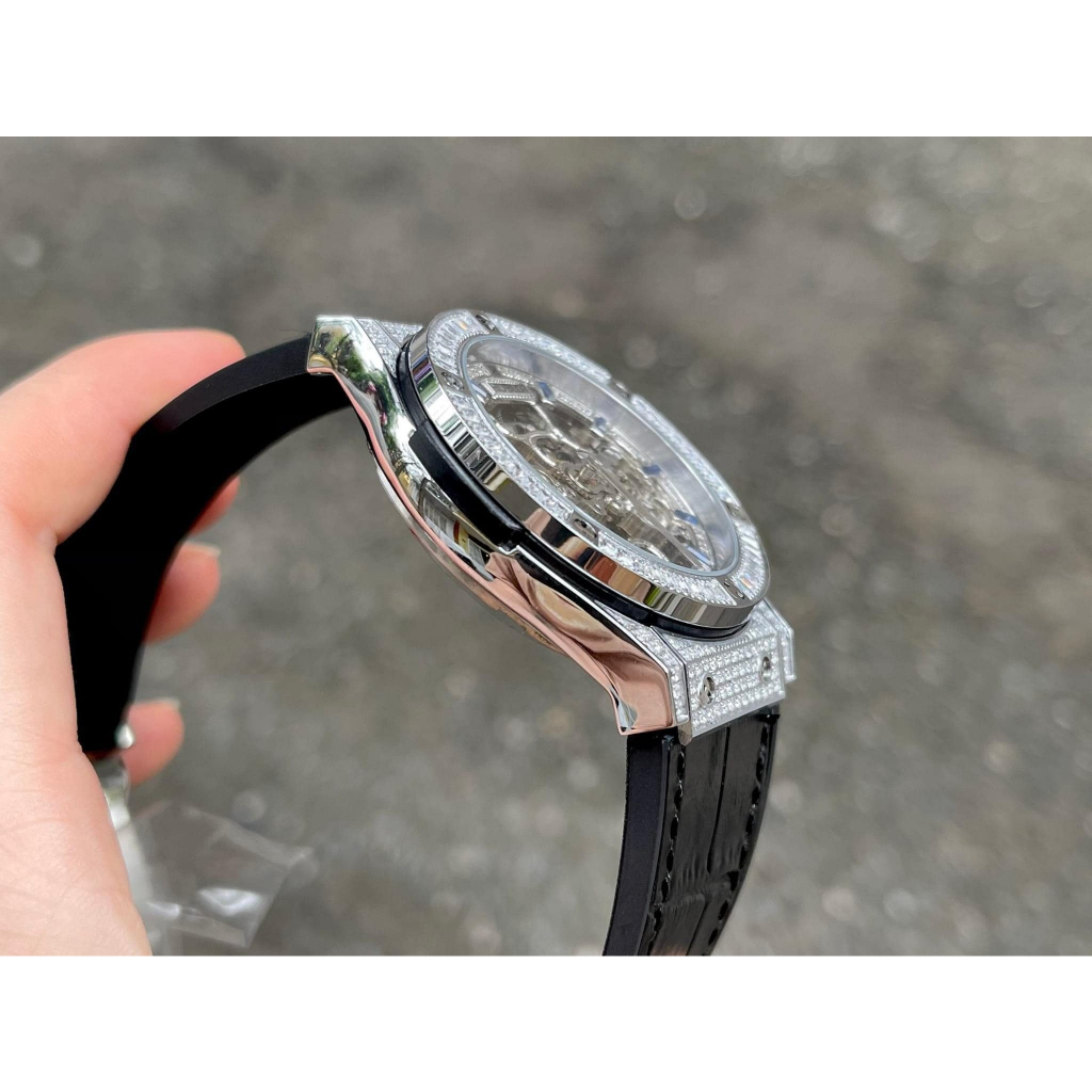 Đồng Hồ Nam HuBIot Sapphire HA89 Mặt Lộ cơ Viền đá 2 hàng Máy cơ Automatic Nhật