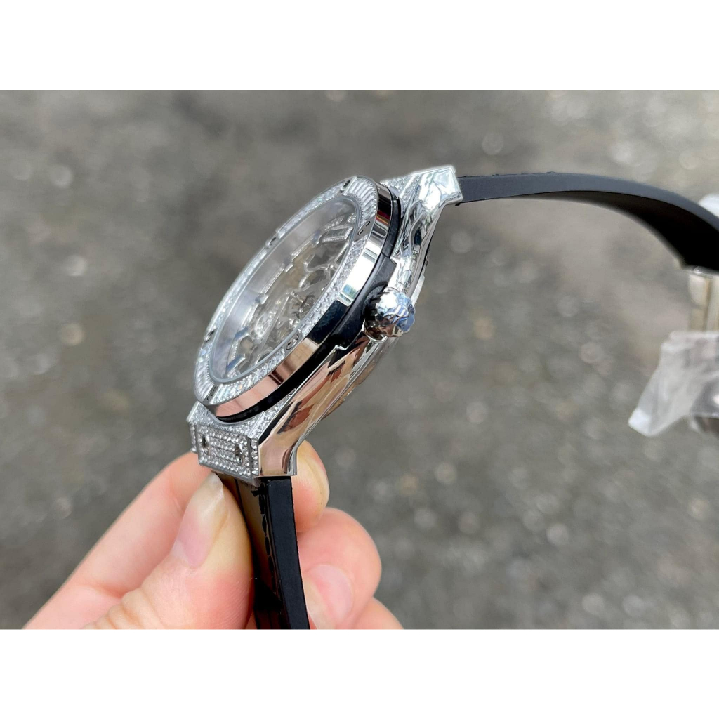 Đồng Hồ Nam HuBIot Sapphire HA89 Mặt Lộ cơ Viền đá 2 hàng Máy cơ Automatic Nhật