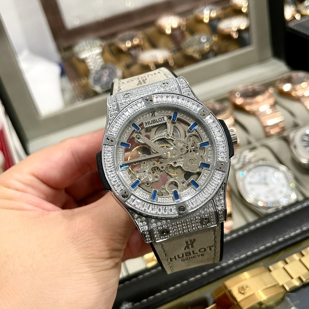 Đồng Hồ Nam HuBIot Sapphire HA89 Mặt Lộ cơ Viền đá 2 hàng Máy cơ Automatic Nhật