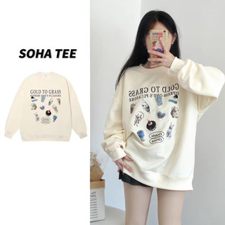 Áo Sweater nữ Nỉ Bông “Gold To Class” in nhiều hình dài tay dày dặn form oversize basic phong cách Hàn Quốc - SOHA.TEE
