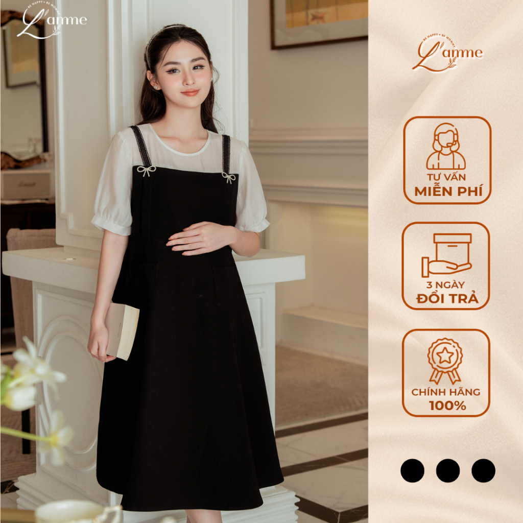 Váy bầu Jelly Dress giả yếm đính nơ phù hợp mẹ bầu đi làm, đi chơi thiết kế by L'amme