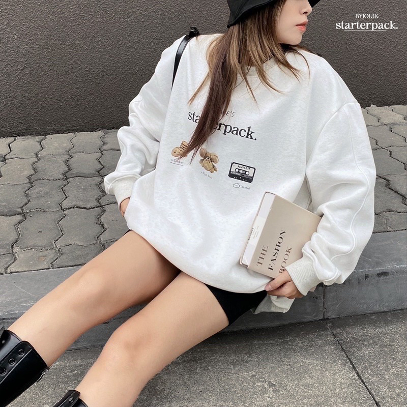 ÁO SWEATER NỈ BÔNG NỮ ÁO DÀI TAY MÀU XÁM TIÊU “STARTERPACK” FORM RỘNG BO CHUN TRẺ TRUNG BASIC