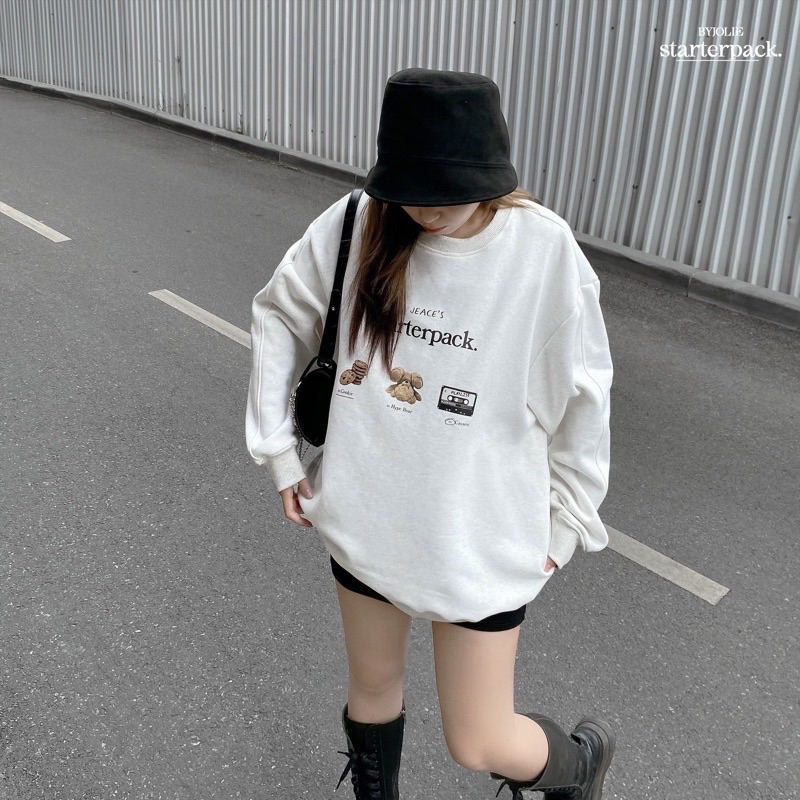 ÁO SWEATER NỈ BÔNG NỮ ÁO DÀI TAY MÀU XÁM TIÊU “STARTERPACK” FORM RỘNG BO CHUN TRẺ TRUNG BASIC