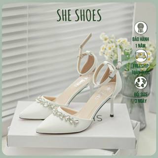 GIÀY CƯỚI, CAO GÓT ĐÍNH ĐÁ CHIẾC LÁ 7P GÓT NHỌN - NEW ARRIVAL GC07056