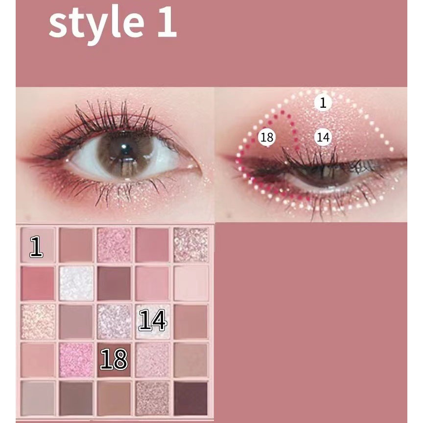 Bảng phấn mắt nội địa Trung 25 ô mịn lì K'APEINE, Phấn mắt nhũ lì 25 ô tông màu trendy mềm và mịn dễ tan lâu trôi