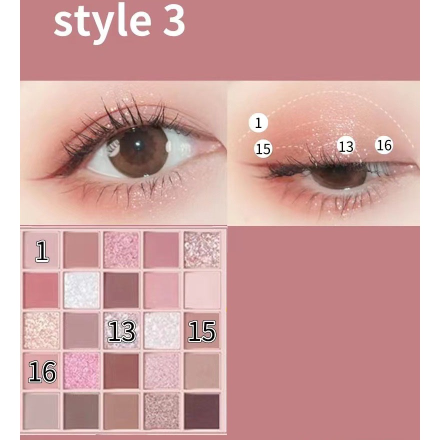 Bảng phấn mắt nội địa Trung 25 ô mịn lì K'APEINE, Phấn mắt nhũ lì 25 ô tông màu trendy mềm và mịn dễ tan lâu trôi