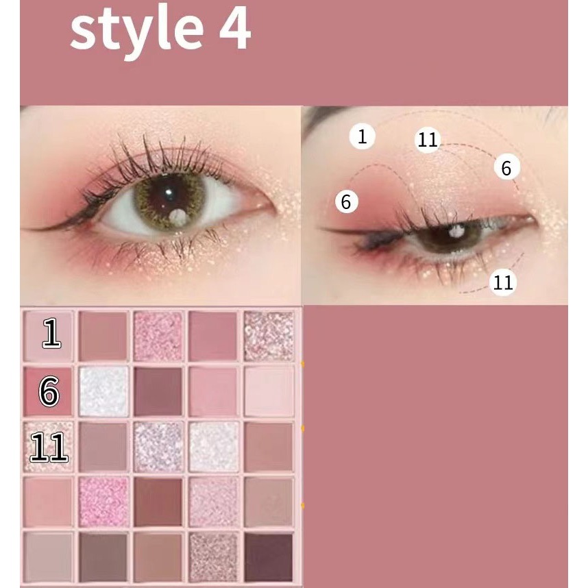 Bảng phấn mắt nội địa Trung 25 ô mịn lì K'APEINE, Phấn mắt nhũ lì 25 ô tông màu trendy mềm và mịn dễ tan lâu trôi