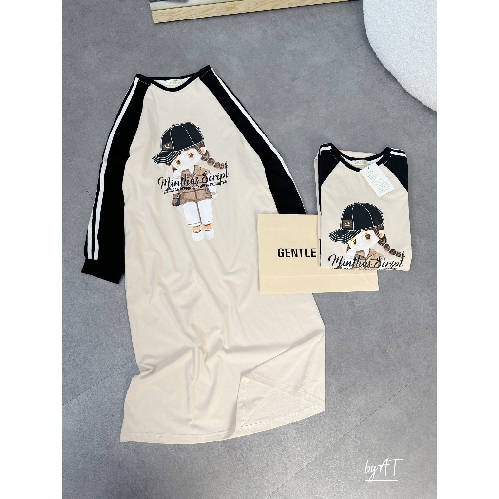 Váy suông dài tay búp bê nữ váy be tay phối đen cô gái Chất nỉ mềm chanh xả lên đồ lịch sự ai mặc cũng hợp