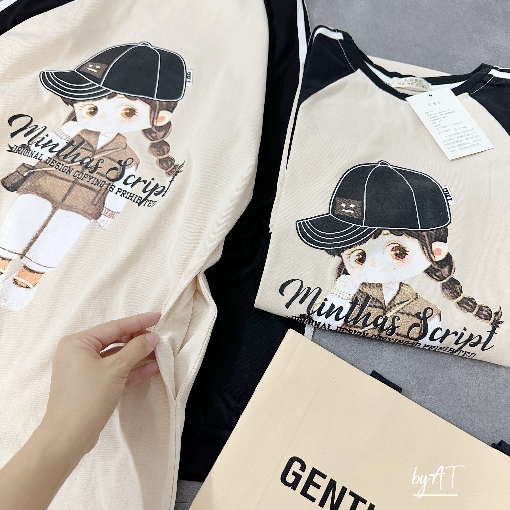 Váy suông dài tay búp bê nữ váy be tay phối đen cô gái Chất nỉ mềm chanh xả lên đồ lịch sự ai mặc cũng hợp