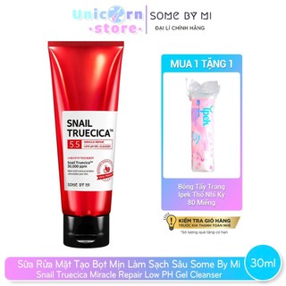 (T9/2024) Sữa Rửa Mặt Tạo Bọt Mịn Làm Sạch Sâu Some By Mi Snail Truecica Miracle Repair Low PH Gel Cleanser 100ml