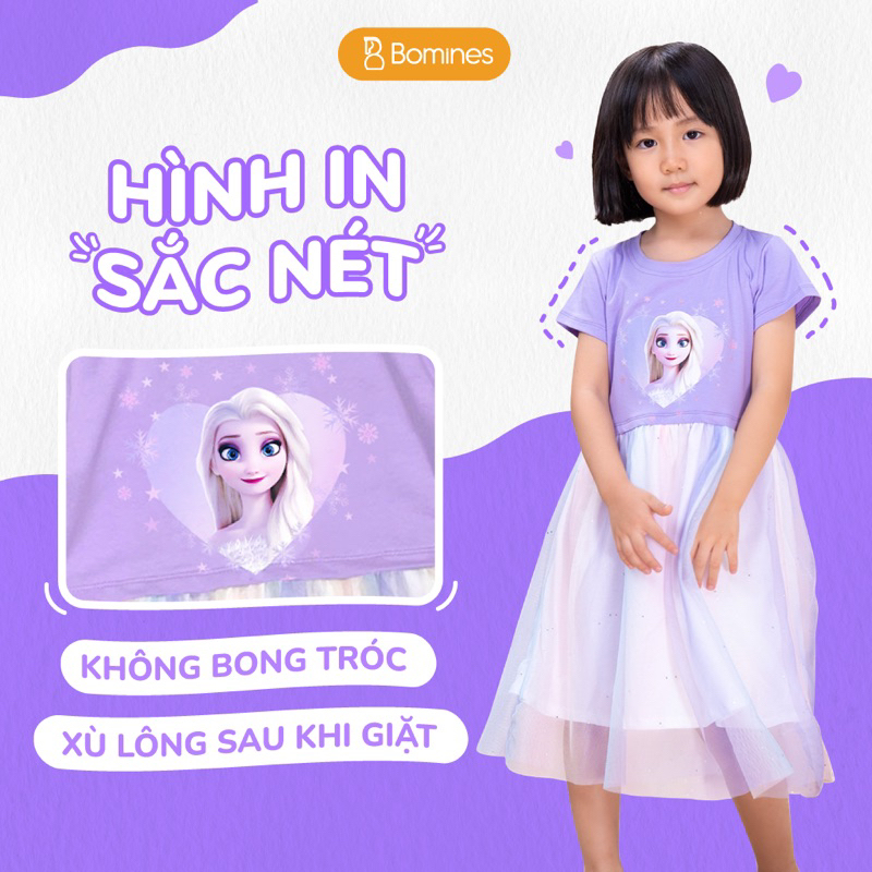 Váy bé gái công chúa Elsa BOMINES, lót lưới điệu đà xinh xắn cho bé 3- 10 tuổi, 12- 30kg DTNBGELSALUOI