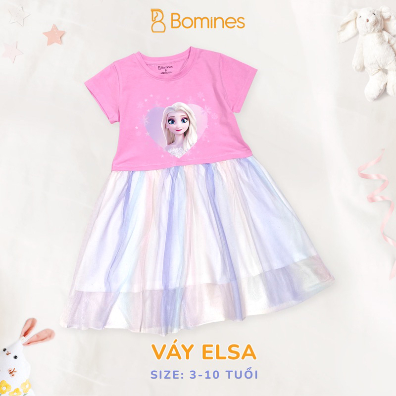 Váy bé gái công chúa Elsa BOMINES, lót lưới điệu đà xinh xắn cho bé 3- 10 tuổi, 12- 30kg DTNBGELSALUOI