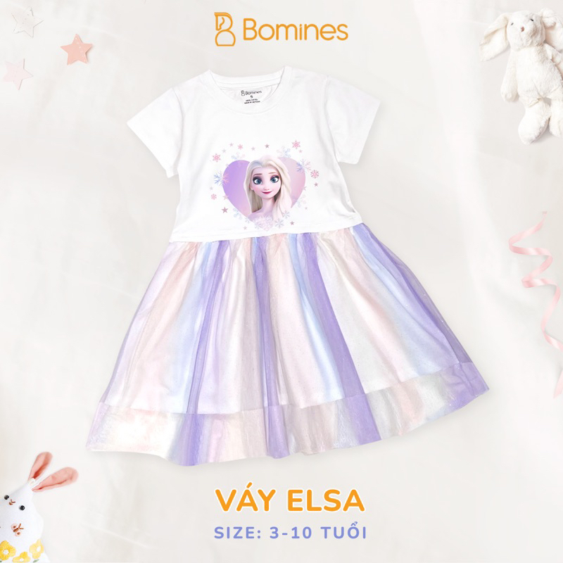Váy bé gái công chúa Elsa BOMINES, lót lưới điệu đà xinh xắn cho bé 3- 10 tuổi, 12- 30kg DTNBGELSALUOI